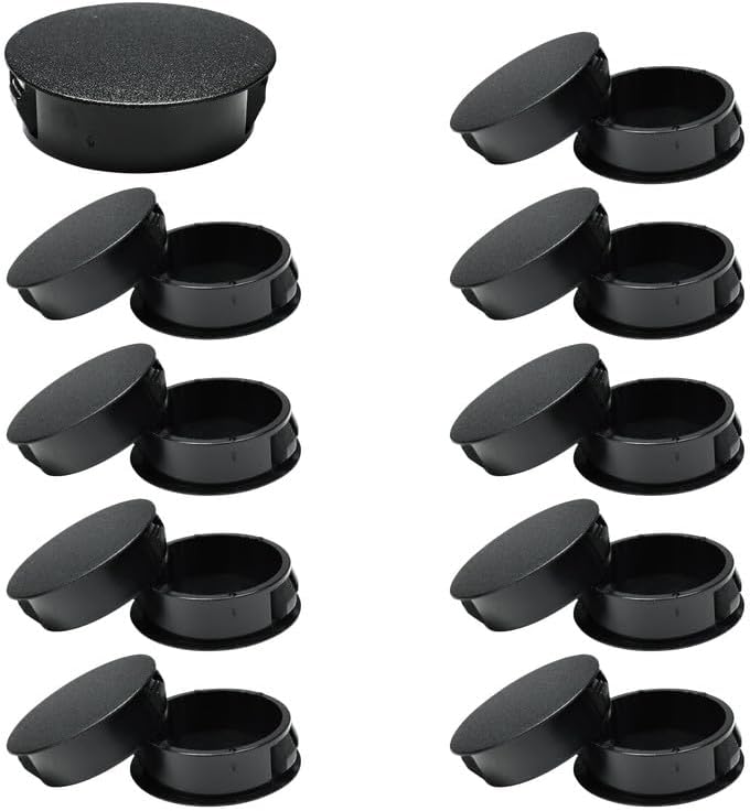 BOPOREAE 15PCS 1-1/4 In/32 mm Plastic Hole Plugs, Black Flush Mount Panel Plugs Button Locking Snap in Locking Screw Hole Cover, Tubing Post End Cap for Chair Table Furniture Cabinet - Image 1